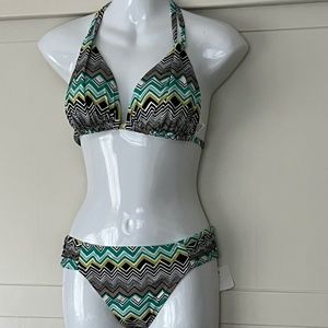 La Blanca Green Black Chevron ZigZag Bikini new w/tags